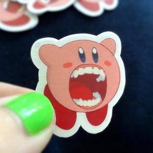 Kirby met tanden sticker origineel fanart waterdicht vinyl