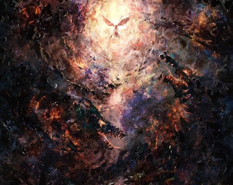Majestic Angel and Dragons Epic Fantasy Art Print