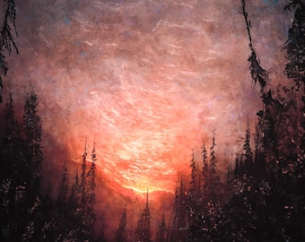 Dark Sunset Art Print: Fantasy Scenery (A4)