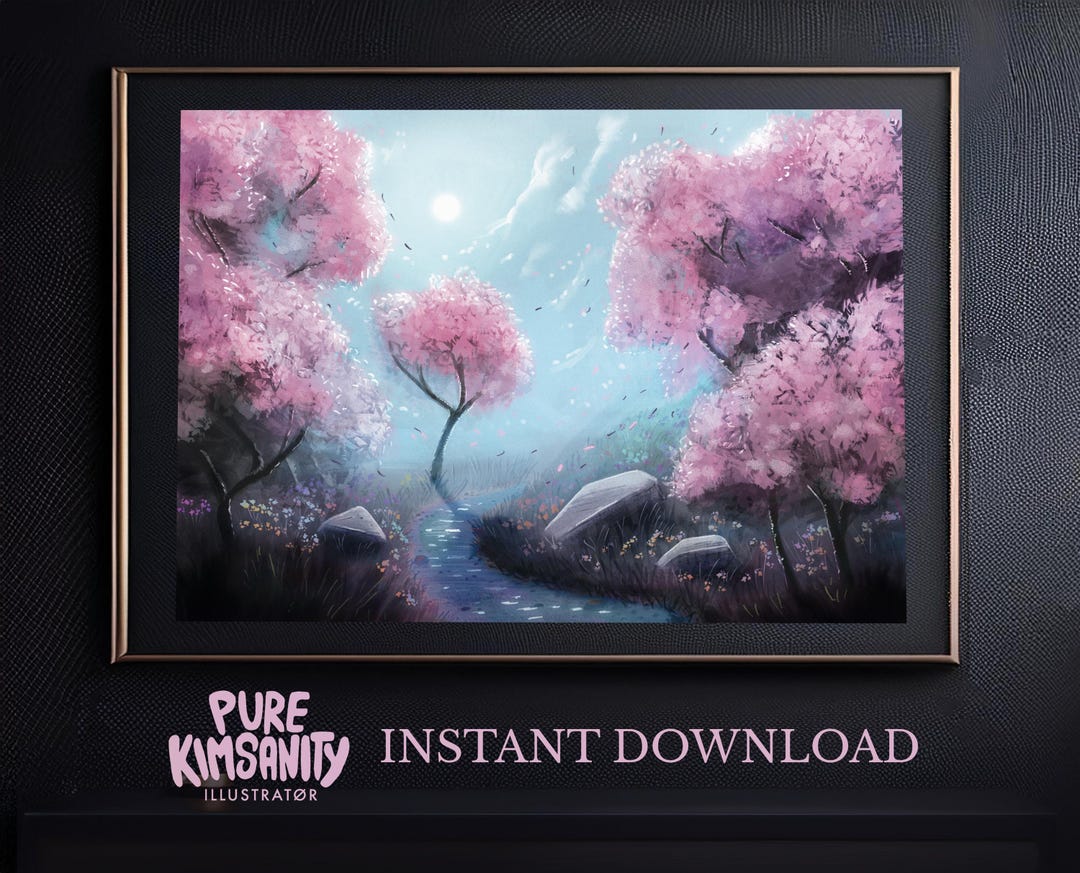 Japanese Sakura Print - Digital Download - Cherry Blossoms Pink Forest ...
