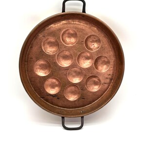 Sartén antigua francesa grande de cobre para escalfar huevos y caracoles, 35,5 cm