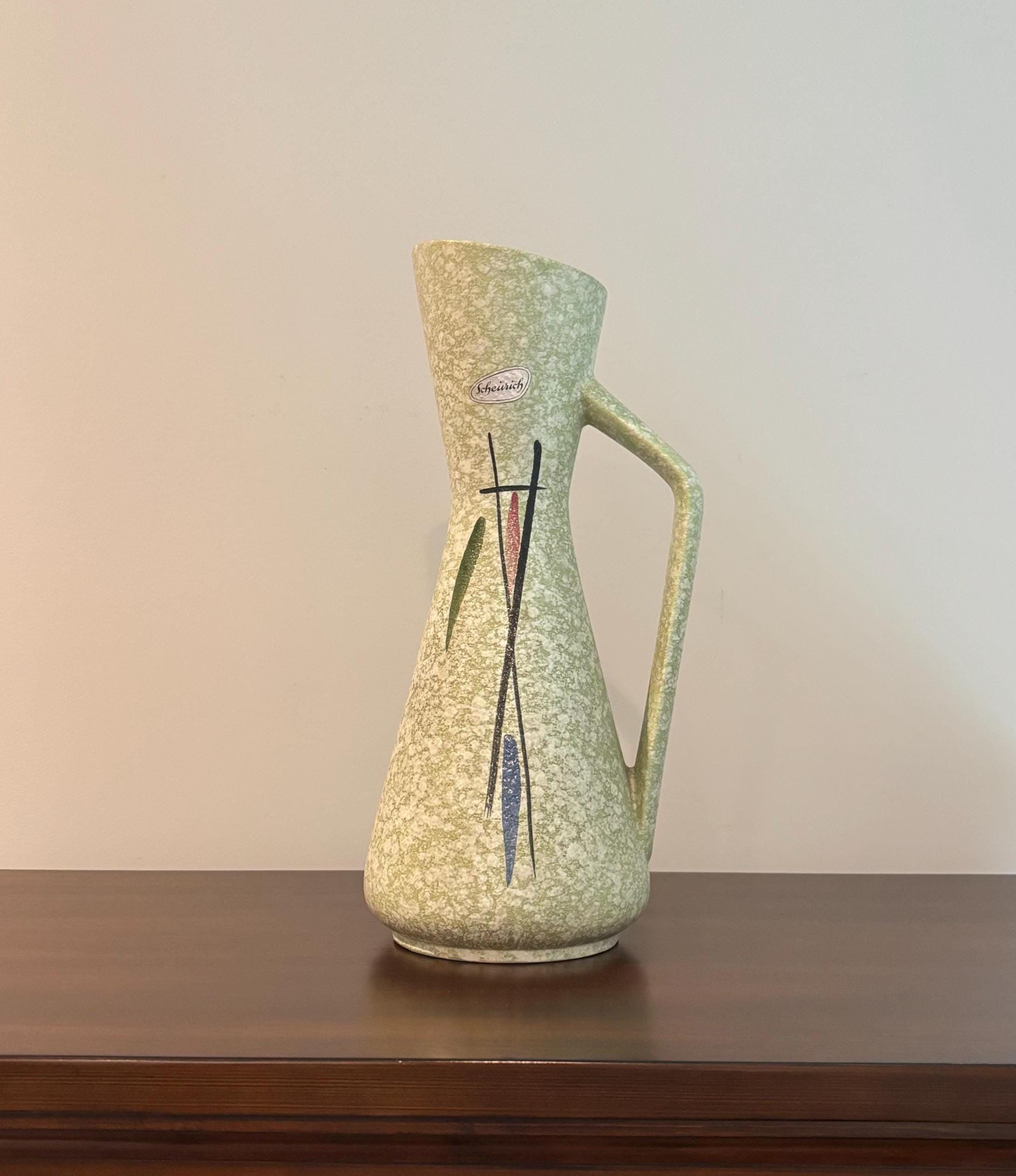 Rare 1960s West Germany Handmade Ceramic Pitcher Floor Vase 272/38