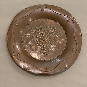 Large Vintage Maudoux Dinant Belgium Hammered Copper Wall Tray Charger, 16.5”