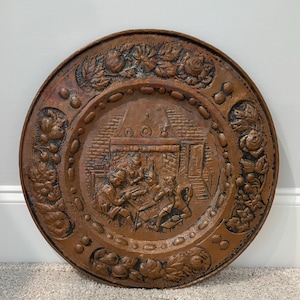 Vintage Belgium Copper Plaque 19&quot;