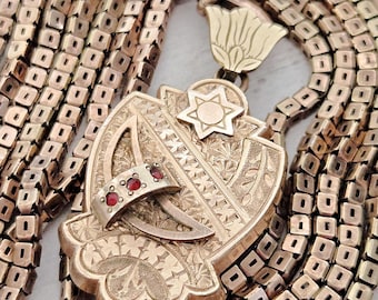 Antique Victorian Locket Necklace, Rose Gold Filled, Garnet Moon Star