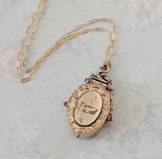 Antique Victorian Dog Locket Necklace, Rose Gold F