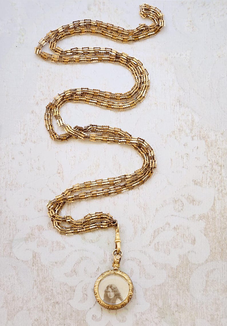 Antique Victorian 9ct Solid Gold Photo Locket with Ornate Chain, Original Photos afbeelding 5