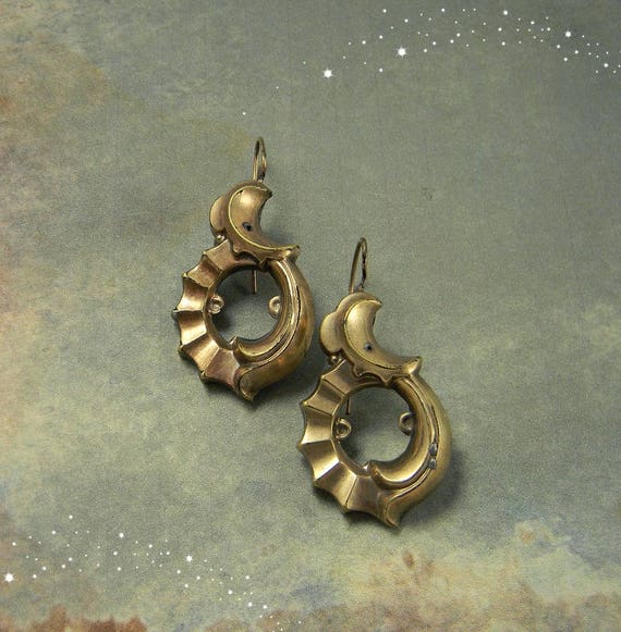 Antique Crescent Moon Earrings, Art Nouveau earrin