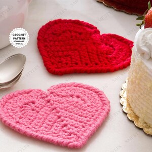 CROCHET PATTERN - Cute Valentine&#39;s Day Frilly Heart Coaster Pattern, Easy Heart Coaster Crochet Pattern, Instant Digital Download Pattern