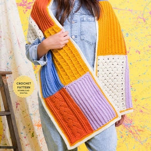 Crochet Multicolor Scarf Pattern, Crochet Scarf Pattern, Chunky Long Oversized Ribbed Scarf, Easy Crochet Pattern, Crochet Scarf Clothing