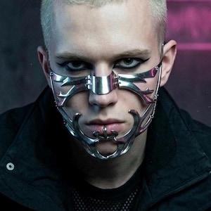 Máscara Cyberpunk Metálica / 2 piezas / Ajustable / Unisex / Máscara Mecánica Punk / Máscara Gótica Metálica / Disfraz de Cosplay Futurista / Alienígena de Ciencia Ficción
