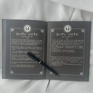 Gothic Anime Inspired Notebook Death themed Replica Detective Black Journal Assassin lack Faux-Leather Rulebook Collectors Fantasy Manga Deathwish Gothic Goth Aesthetic Nerdy Geeky Present Gift Valentines Birthday Christmas Japanese