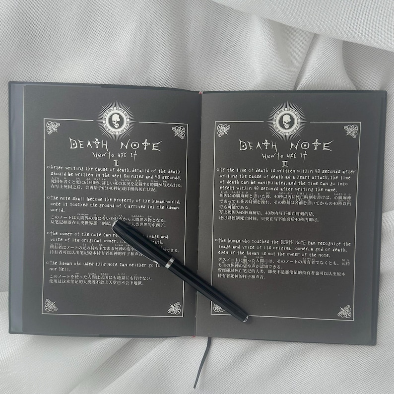 Gothic Anime Inspired Notebook Death themed Replica Detective Black Journal Assassin lack Faux-Leather Rulebook Collectors Fantasy Manga Deathwish Gothic Goth Aesthetic Nerdy Geeky Present Gift Valentines Birthday Christmas Japanese