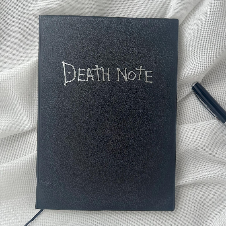 Gothic Anime Inspired Notebook Death themed Replica Detective Black Journal Assassin lack Faux-Leather Rulebook Collectors Fantasy Manga Deathwish Gothic Goth Aesthetic Nerdy Geeky Present Gift Valentines Birthday Christmas Japanese