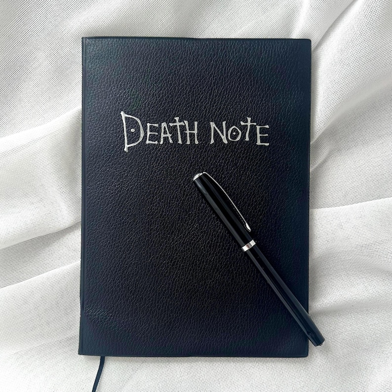 Gothic Anime Inspired Notebook Death themed Replica Detective Black Journal Assassin lack Faux-Leather Rulebook Collectors Fantasy Manga Deathwish Gothic Goth Aesthetic Nerdy Geeky Present Gift Valentines Birthday Christmas Japanese