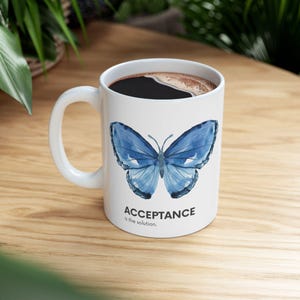 Blue Butterfly Autism Awareness Mug, Autism Acceptance Coffee Cup, Neurodiversity Gift, Inspirational Ceramic Mug, Support Autism
