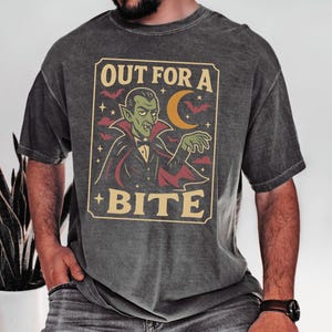 Vampire Halloween Shirt, Dracula T-Shirt, Out for a Bite Tee, Retro Horror Shirt, Spooky Vintage Tee, Halloween Party Shirt, Gothic Top