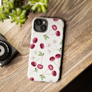 Cherry Phone Case - Cute Floral Cherry Design - Cherry Phone Case - Custom iPhone, Pixel & Samsung Cover - Fruit Aesthetic - Summer Vibes