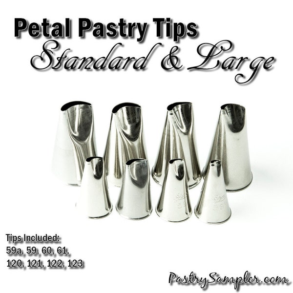 Curved Petal Pastry Tips - Choose the Size You Need - Curved petal tips in large and standard size - 59a, 59, 60, 61, 120, 121, 122, 123