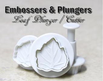 Carelian Leaf Sugar Craft Embosser Plunger / Cutter - 3 Piece Set - Spring Loaded, Completely Disassembles for Cleaning - 1953