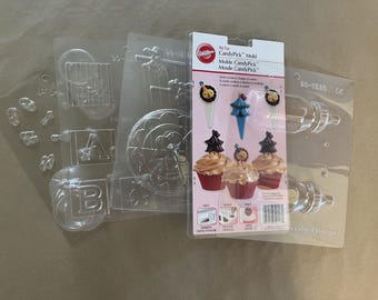 Pack of Chocolate Molds - Baby Shower and Circus Carnival Theme, baby bottle, carousel, 3-D block, mini rattles - Lot J