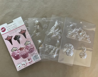 Pack of Chocolate Molds - Princess, Fancy Shoes and Purses, Crown Tiara Earrings, Filigree, Dress Up Theme - Lot G