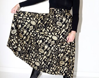 Handprinted Organic Cotton/Bamboo Petra Skirt in Gold Curio
