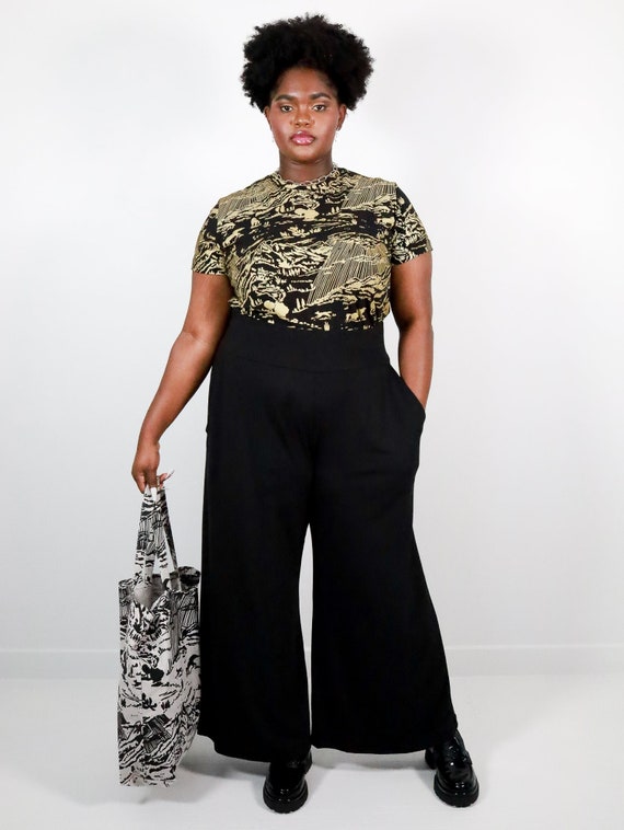 Buy Black High Waisted Wide Leg Pants Solid Black Handmade Pocket Pants Organic Cotton Bamboo Pants Plus Size Inclusive Custom Fit Online in India Etsy