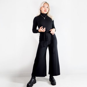 Black Tie Pants Organic cotton bamboo pants Wide leg loose fit Plus size inclusive Stretchy comfortable maternity pants Tie front image 1