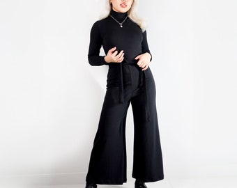 Black Tie Pants - Organic cotton bamboo pants - Wide leg loose fit - Plus size inclusive - Stretchy comfortable maternity pants - Tie front