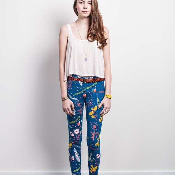 Floral Leggings - Hand Printed - Organic Cotton Leggings - High Waisted Leggings - Thief and Bandit®