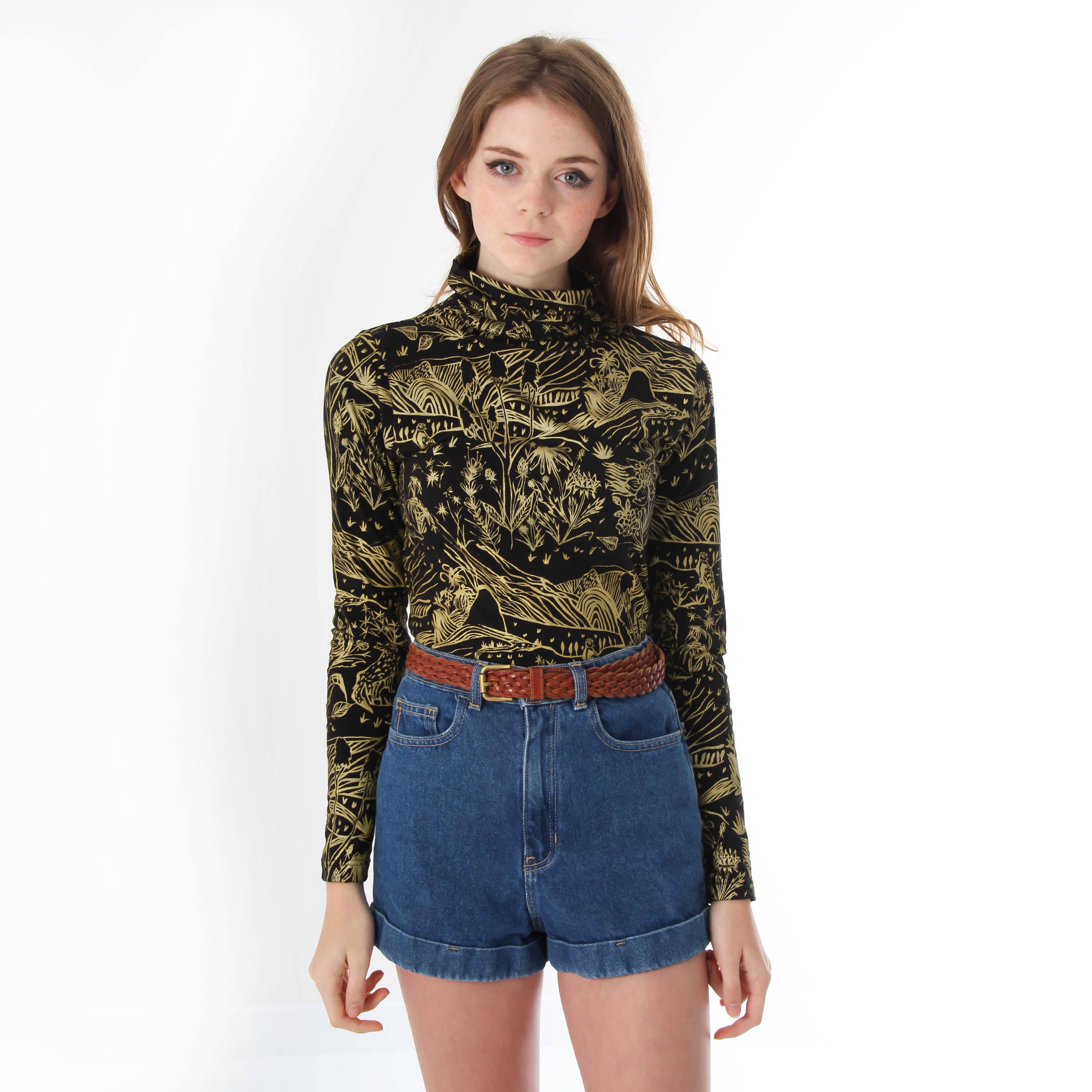 Organic Cotton/Bamboo Turtleneck in Gold Spirit Garden