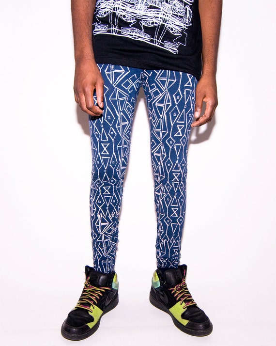 Items similar to Hand Printed Legging in Pale Pink and Navy 'Hourglass