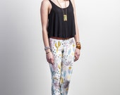 Cactus Leggings in Dusty Pink, Yellow Ochre, Blue Mint and Black on White