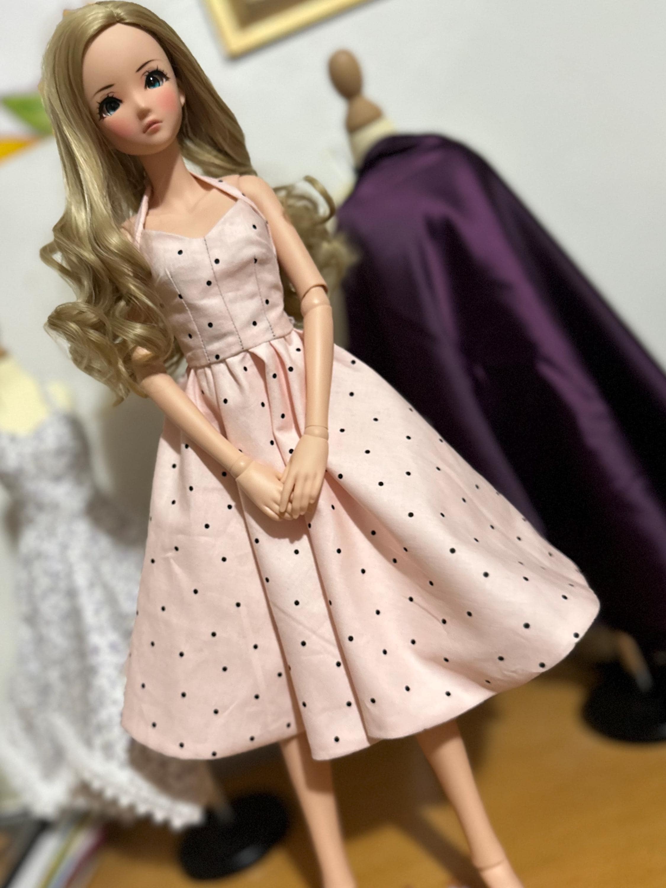 chinese dress ladies High Neck Mini Dress Polka
