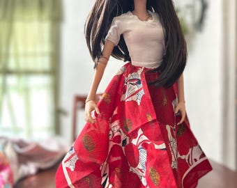 Red Poppy Handkerchief Skirt for SmartDoll – 1/3 BJD Dress