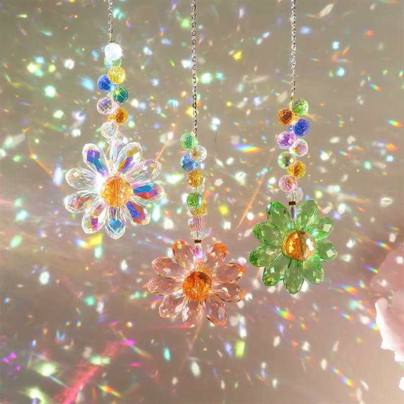Hand-Made Crystal Sunflower Suncatchers Hanging Christmas Crystal Window Sun Catchers for Fall Rainbow Maker Indoor Outdoor Garden Gift
