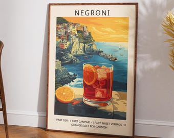 Koktajl Negroni, grafika: Włoska Riwiera, sztuka vintage na barze