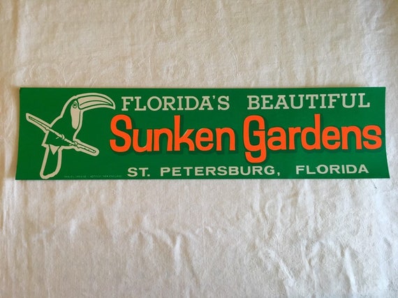Sunken Gardens Florida Vintage Bumper Sticker Tucan Saint Petersburg Family  Vacation Old Florida Style 