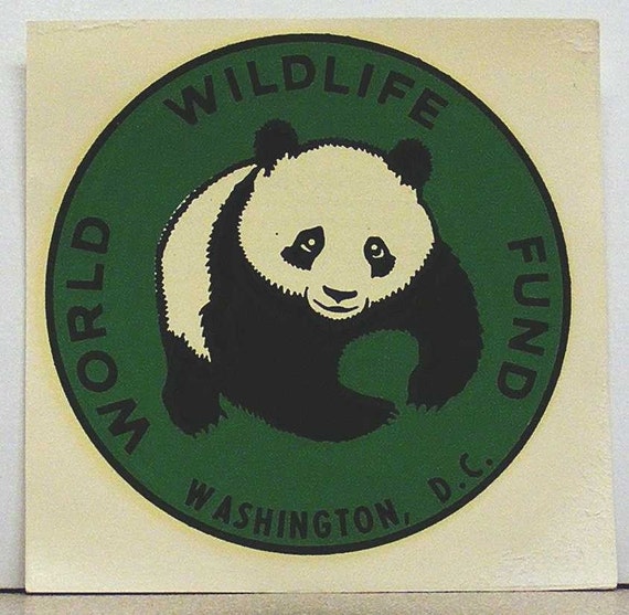 World Wildlife Fund Washington D.C. panda vintage water decal green white black auto window animals preservation wwf sixties seventies green