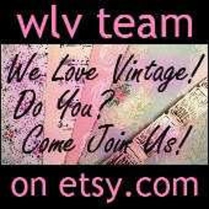 May include: A square graphic featuring the pink text wlv team, We Love Vintage! Do You? Come Join Us! on etsy.com. The background displays a collage of vintage-style paper textures in shades of pink, cream, and light blue with floral patterns.