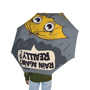 Funny Yellow Umbrella, &quot;Rain Again? Really?&quot; Cartoon Design, Cute Rainy Day Gift for Adults, Teens, and Weather Lovers