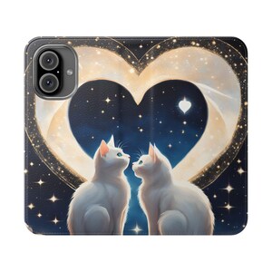 iPhone16 Katzen-Klapphülle, Süße Katzen-Telefon-Geldbörsenhülle, Galaxy-Herz-Design, Geschenke für Katzenliebhaber, Liebenswertes Haustier-Zubehör