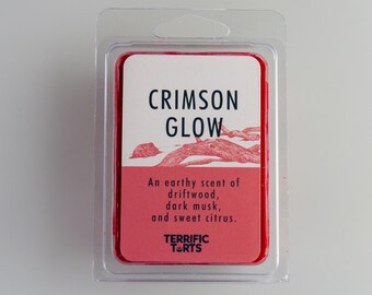Crimson Glow Wax Melts | An earthy scent of driftwood, dark musk, and sweet citrus