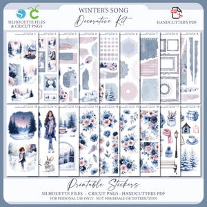 Dekoratives Sticker-Kit zum Ausdrucken - Winter's Song | Journal Aufkleber | Dekorative Planer Aufkleber | Silhouette Schnittdatei | Cricut PNG | PDF-Datei