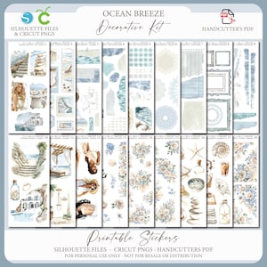 Dekoratives Sommer Aufkleber Set - Ocean Breeze |  Journal Aufkleber | Dekorative Planer Aufkleber | Sil Schnittdatei | Cricut PNG | PDF-Datei