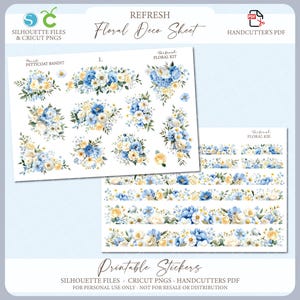Blumen Kit zum ausdrucken - Auffrischen | Frühling Journal Aufkleber | Dekorative Planer Aufkleber | Silhouette Schnittdatei | Cricut PNG | PDF-Datei
