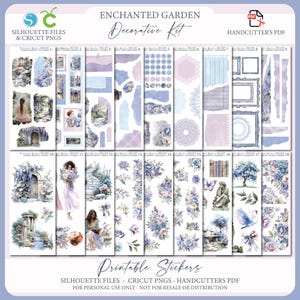 Kit de adesivos decorativos para impressão - Jardim Encantado | Adesivos para diário | Adesivos decorativos para planejador | Arquivo de corte Silhouette | Cricut PNG | PDF