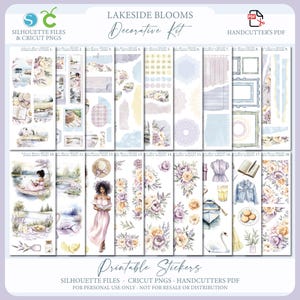 Frühlingshafte dekorative Aufkleber - Lakeside Blooms | Journal Aufkleber | Dekorative Planer Aufkleber | Sil Schnittdatei | Cricut PNG | PDF-Datei