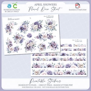 Kit Floral Imprimível de Primavera - April Showers | Adesivos de Diário | Adesivos Decorativos de Planejador de Primavera | Arquivo de Corte de Silhueta | Cricut PNG | PDF